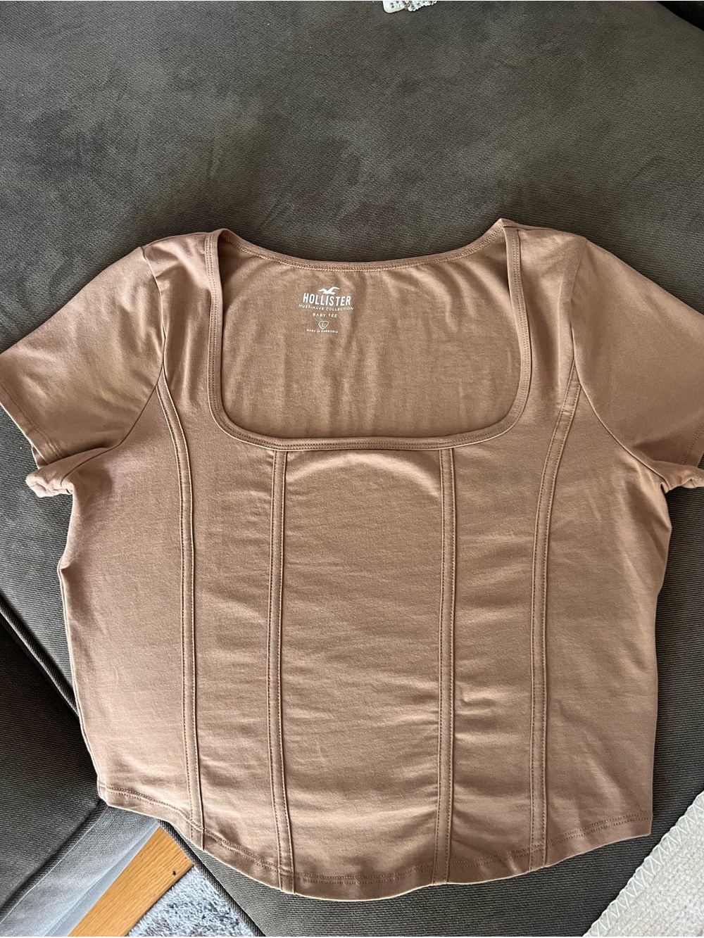 Hollister Mauve-Tan Square Neck Short Sleeve Top